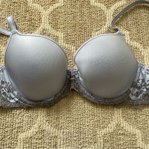 Wacoal Lace Trim T-Shirt Bra 34C Blue Underwire Smooth Cups